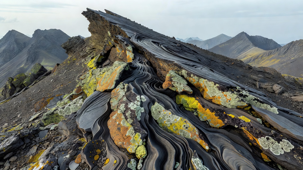 Lichen colonization patterns on eroded highland rock surfaces showing community shifts due to wind action