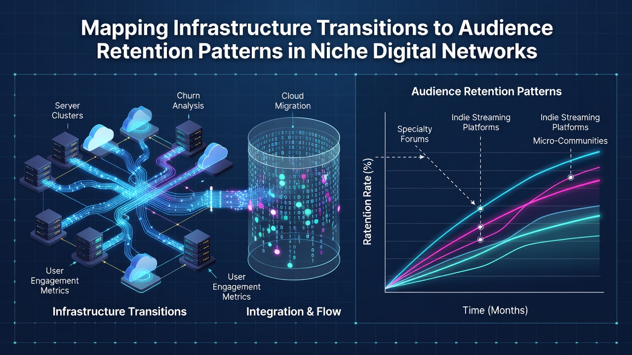 Graph displaying audience retention curves before and after infrastructure transitions in specialized online networks